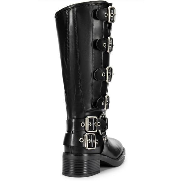 NWT Black DREAM PAIRS Knee High Side Zipper Motorcycle Boots Silver Buckle SZ 7 - Picture 8 of 12